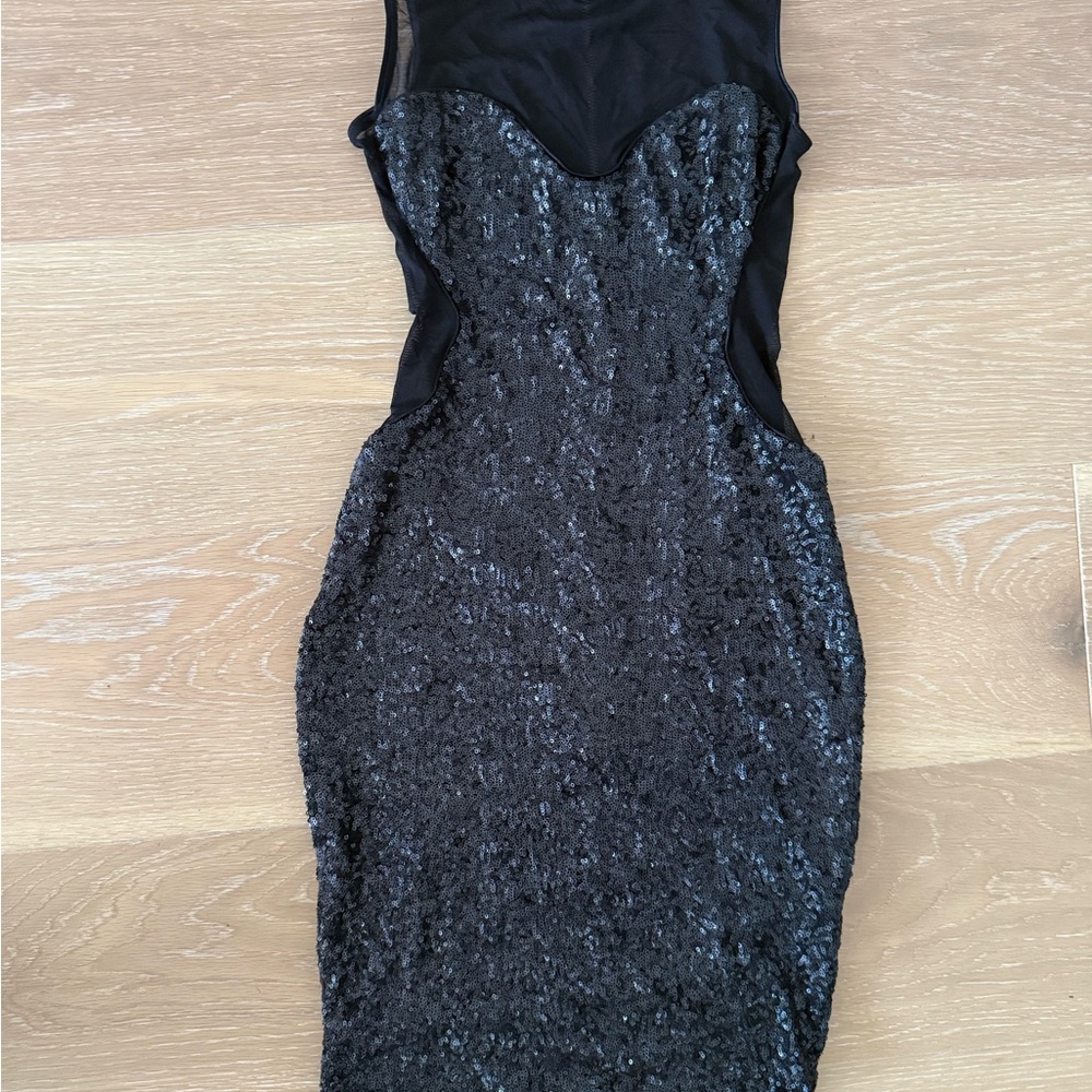 Dress the Population Elegant Black Sequin Backless Gown#84